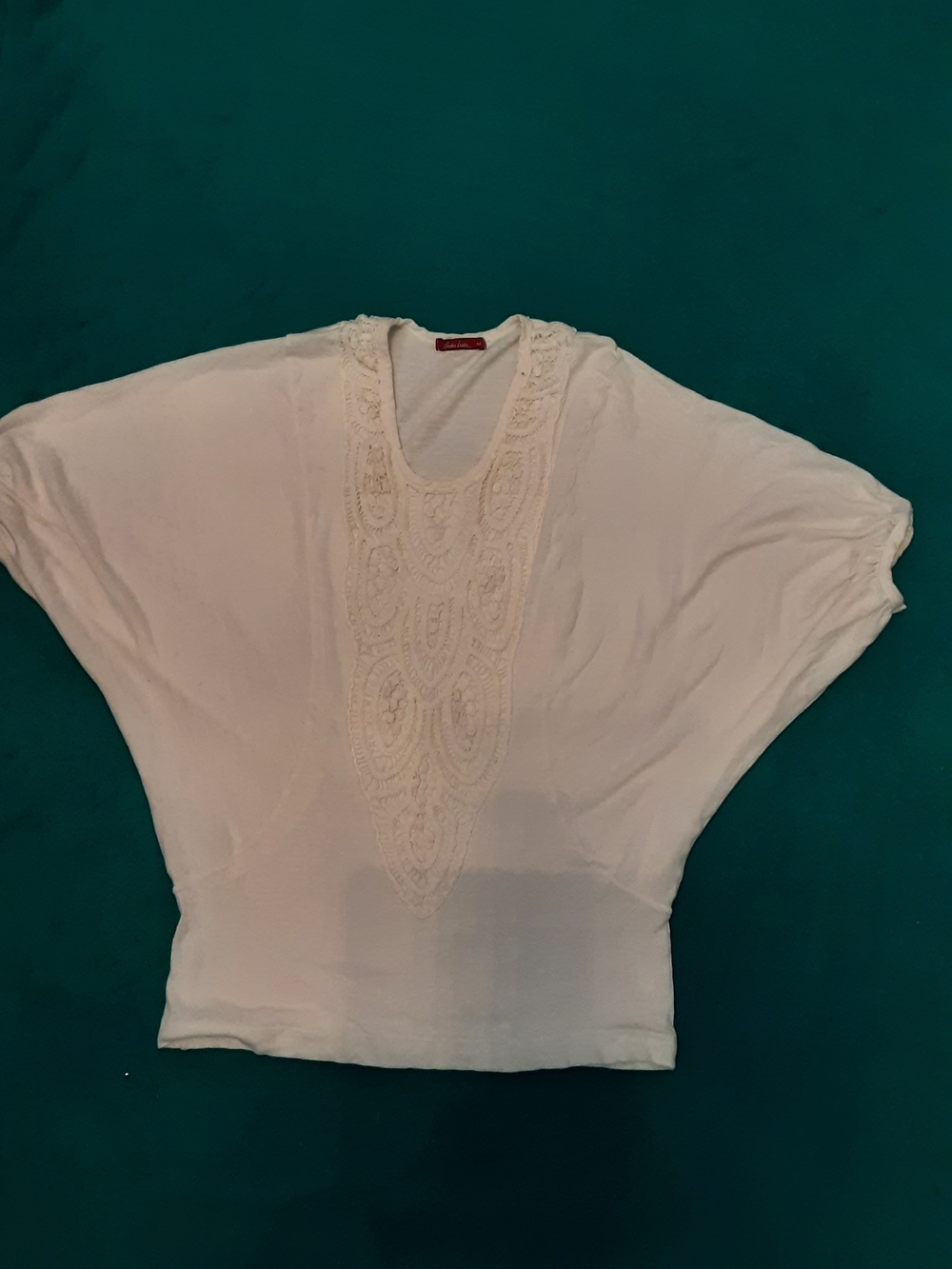 Women's Ivory Embroidered V-Neck Batwing Tunic